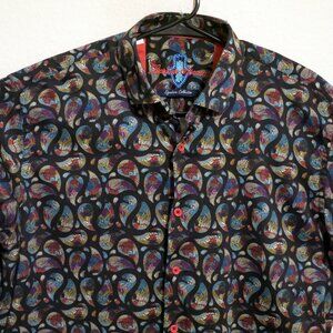 Luchiano Visconti Shirt Mens XL Long Sleeve Button Black Yellow Tear Drops